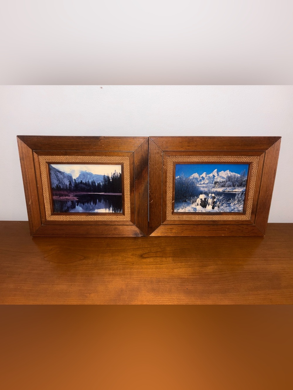 Vintage MCM 5x7 Wooden Frame Set of 2 National Park Landscape Prints